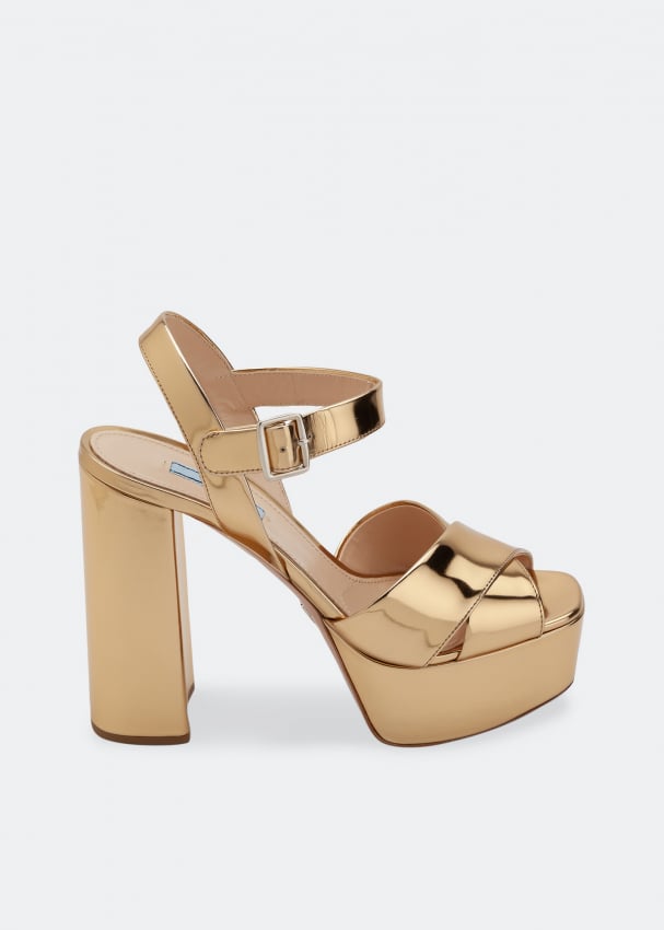 Prada Leather platform sandals for Women - Gold in Bahrain | Level Shoes