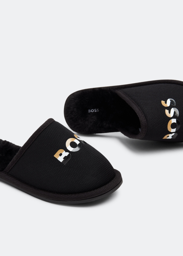Hugo Boss Logo slippers for Boy Black in Bahrain Level Shoes